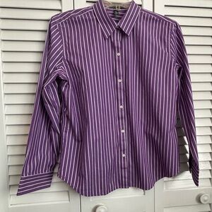 Women’s Ralph Lauren Purple with White Pinstripe Button-Down Shirt